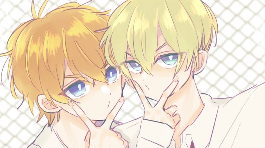 multiple boys blonde hair 2boys blue eyes male focus v looking at viewer  illustration images