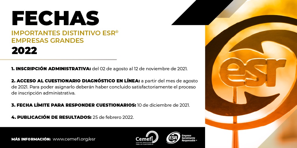 ¡Que no se te pasen las fechas importantes del proceso ESR 2022 para empresas grandes! 

#ESR #Importante #DistintivoESR