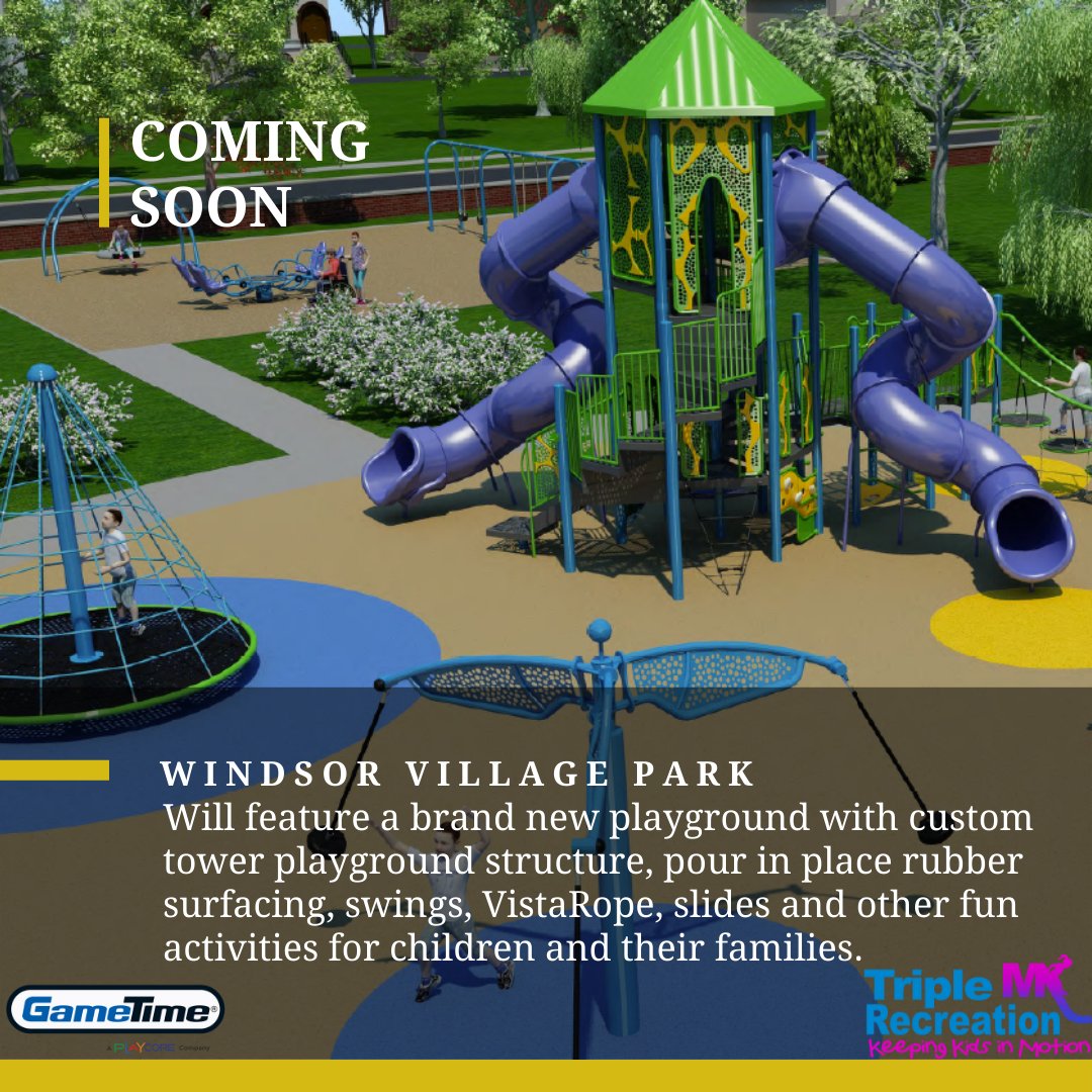 triplemrec's tweet photo. Windsor Village Park in Windsor, CO is building a brand-new playground!  Soon this park will have a playground that features a custom tower structure, VistaRope, climbing walls, swings, cool slides, &amp; other fun activities to enjoy. #TripleMRec #GameTime #Playground @gametimeplay https://t.co/iTMHv63AQE