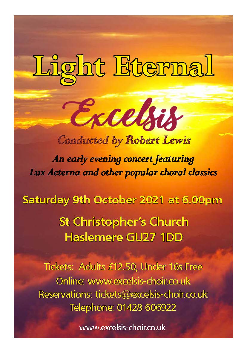 ExcelsisChoir's tweet photo. Join us for our first concert in 18 months,  - a concert of beautifully uplifting and reflective music including the wonderful "Lux Aeterna" by Morten Lauridsen
Tickets available from:  https://t.co/fIPwHCT2I6 https://t.co/zyUuOds46I