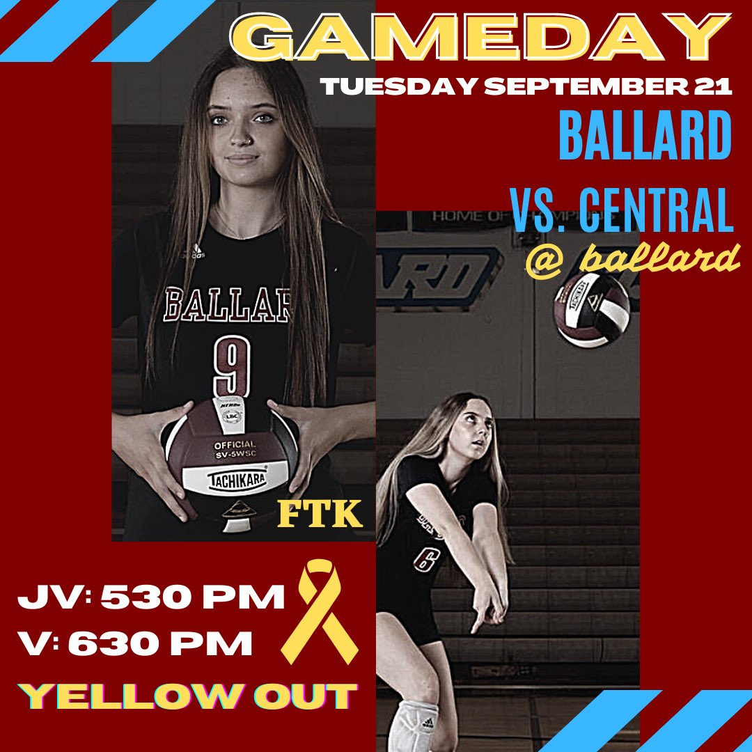 BHSBruinsVball's tweet photo. Join us for our Dance Maroon game against Central! 
YELLOW OUT 🎗 FTK
@bruinnation2k21 
@Ballard_Bruins https://t.co/zfZbJxzQXe