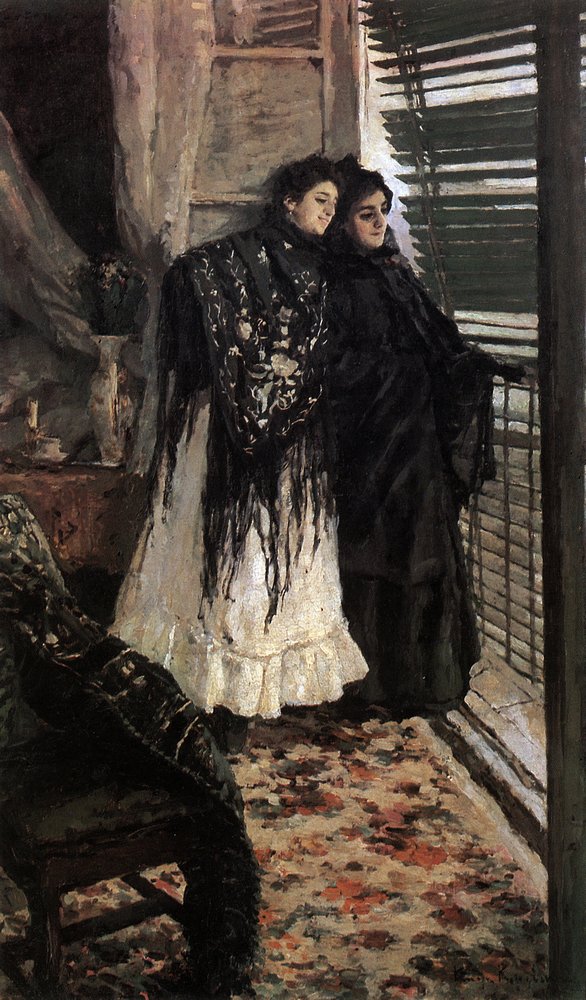 On a balcony, Spanish women Leonora and Ampara, by Russian painter Konstantin Alexeyevich Korovin (1888). 
Tretyakov Gallery.