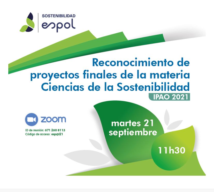 ESPOLsostenible's tweet photo. Los invitamos al Reconocimiento de los proyectos finales de la materia Ciencias de la Sostenibilidad en ESPOL, mañana 11h30 👇🏼https://t.co/oHVstRcjt8 https://t.co/5ySihQl1nw