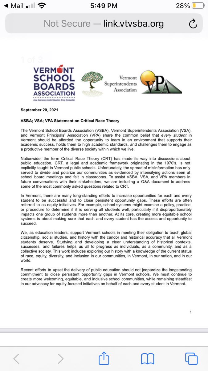 Grateful the <a href="/VTVSBA/">VSBA</a> <a href="/vtvsa/">Vermont Superintendents Association</a> <a href="/vtprincipals/">VT Principals' Assoc</a> have joined the #VT Social Equity Caucus <a href="/vermontnea/">Vermont NEA</a> in supporting the importance of honest, equitable education for all students. Thx also to <a href="/BrianCampionVT/">Brian Campion</a> for your critical, timely role advancing educational integrity. #vtpoli #vted