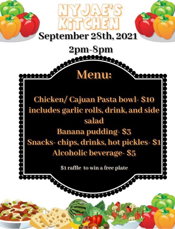 🚨🚨🚨Come out and grab a plate next Tuesday from 2pm-8pm in Terrehaute 🚨🚨🚨 I’m doing a $1 raffle for a free plate so enter to win and I will announce the winner on September 27th🙌🏾🙌🏾🙌🏾