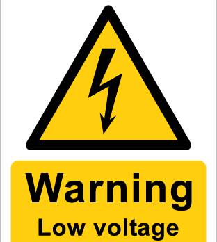 Low voltage. Warning low. Warning low. Warning low clearance. Caution low overhead.