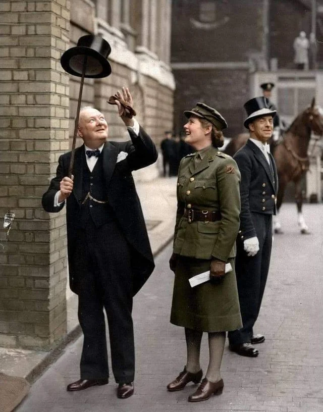 Historybench's tweet image. Winston Churchill with his daughter Mary Spencer Churchill in London, 1943.