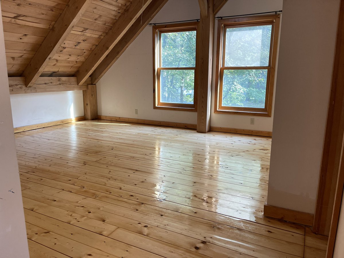 Floorandpaint's tweet photo. Newburgh project # installed 5’ pine hardwood flooring sanding refinish first coat poly https://t.co/NdKLjGlIWv