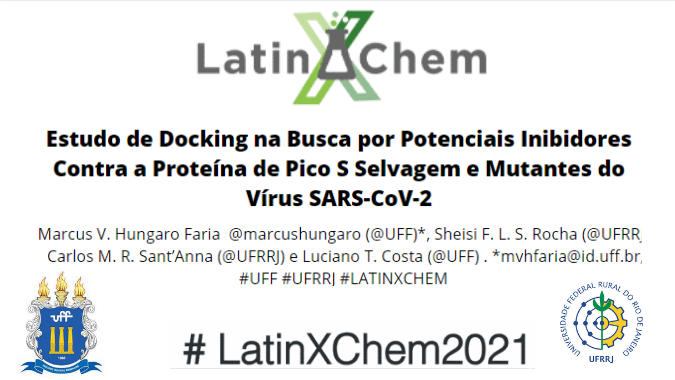 marcushungaro's tweet photo. Olá @LatinXChem, este é meu trabalho 'Estudo de Docking na Busca por Potenciais Inibidores Contra a Proteína de Pico S Selvagem e Mutantes do Vírus SARS-CoV-2' #LatinXChem #LatinXChem2021 #LXChemComp #Comp179 #SARSCoV2 #dockingmolecular #programGOLD Parte1 https://t.co/xiFDVyTwvO