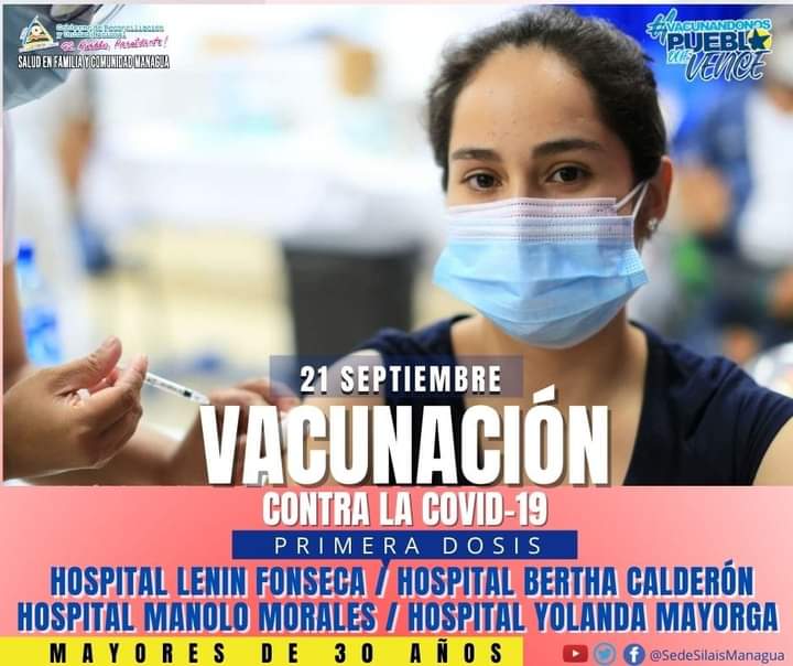 Este 21 de Septiembre la jornada de vacunación continúa en Managua Nicaragua, aquí los lugares:
#UnidosEnVictorias 
#VacunandonosPuebloQueVence 
#EnRevolución