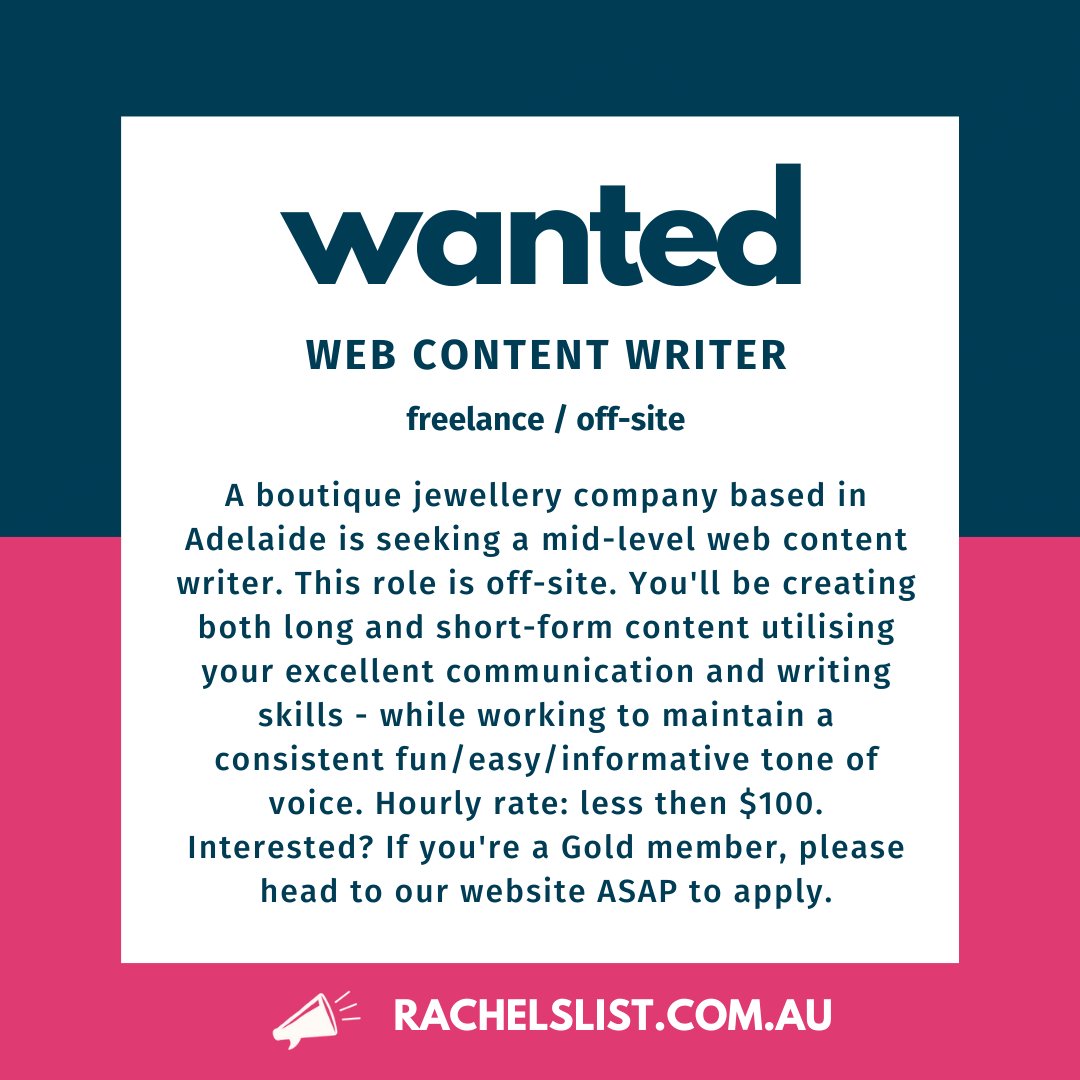 RachelsList's tweet image. NEW: Web content writer wanted for jewellery brand (OFF-SITE) buff.ly/2XBZoZu #contentwritingjob