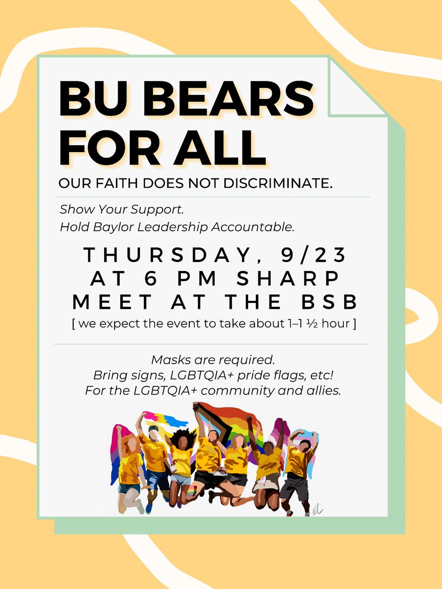 britlav21's tweet image. ❕❕THIS THURSDAY❕❕
bring signs that express your support of the lgbtqia+ community here at baylor.
it’s been months since we’ve heard about what they’re going to do for the student body, and we demand answers.

queer students deserve better.

#BUBEARSFORALL @BAYLOR_GAY