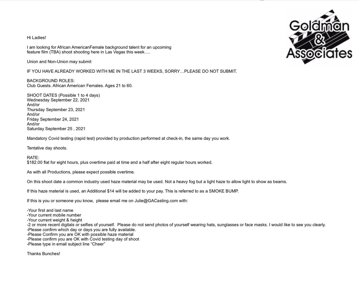 GACasting's tweet image. Looking for African American Females ages 21 to 60….