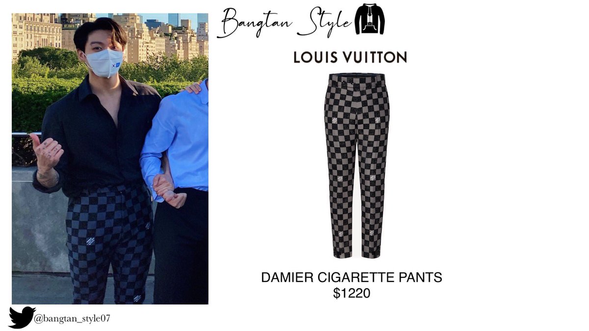 Golden Times on X: Jungkook went viral after showing his outfit at Metropolitan  Museum of Art, trending in the US with over 1M tweets. The pants that  glorify his figure are Damier