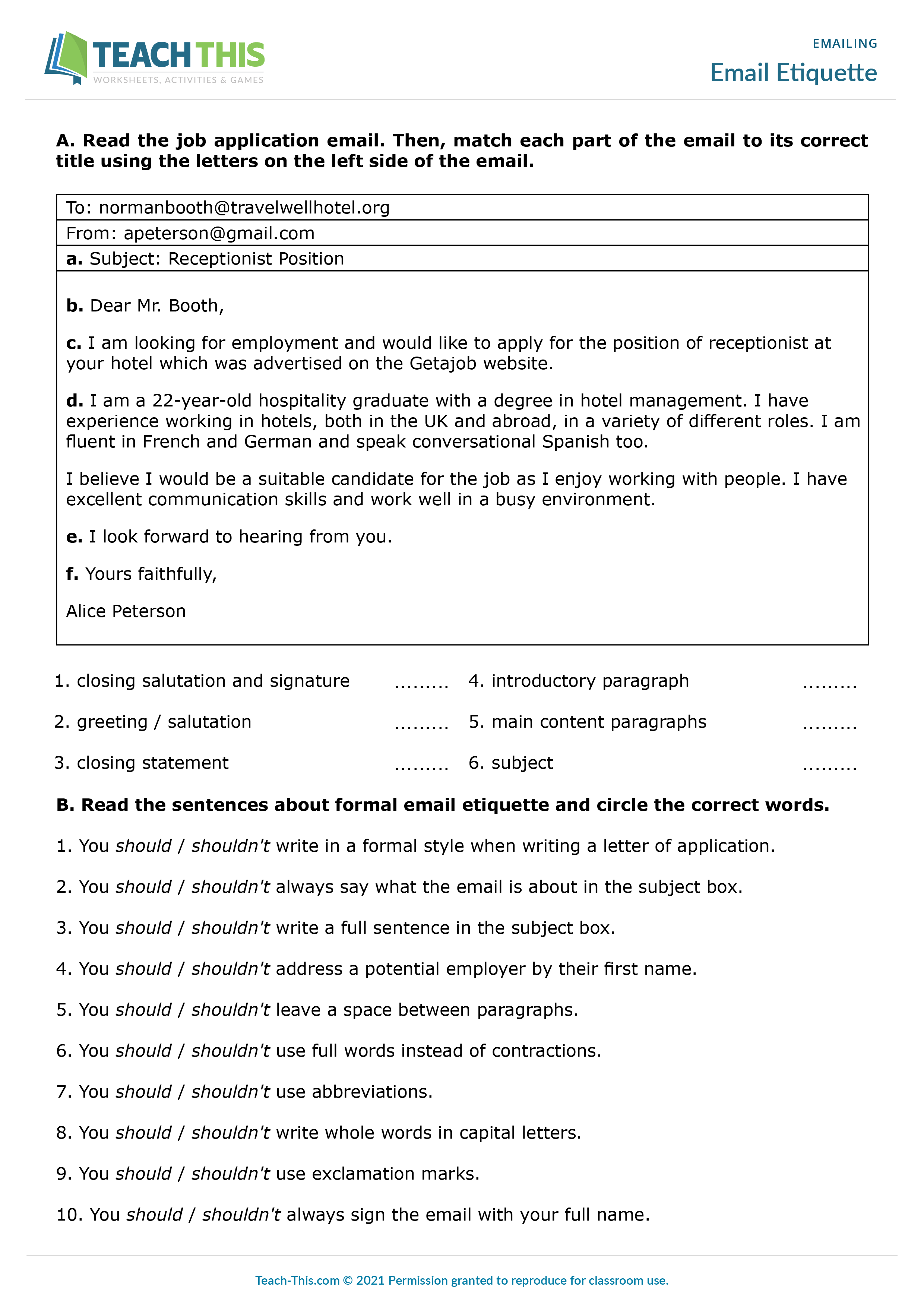 twitter teach this com email etiquette in this email etiquette worksheet students learn and practice email etiquette for formal emails tefl esl efl eal https t co ecodydxjiu https t co wt10lnek7w twitter