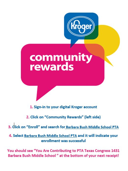 bbms_pta's tweet photo. If you shop at Kroger, please consider using the Kroger COMMUNITY REWARDS program to donate to BBMS.  After you set up your account, the program automatically donates to BBMS.  Every little bit adds up!  Thank you!!! https://t.co/o9IiLHWTX2