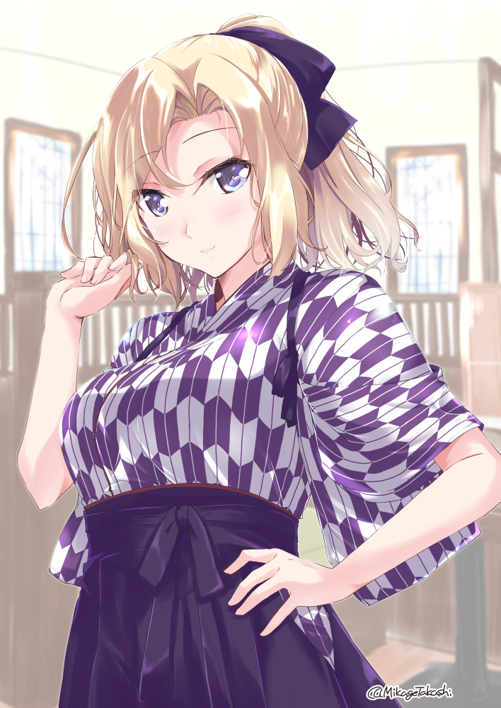 hornet (kancolle) 1girl yagasuri solo blonde hair japanese clothes skirt hakama  illustration images