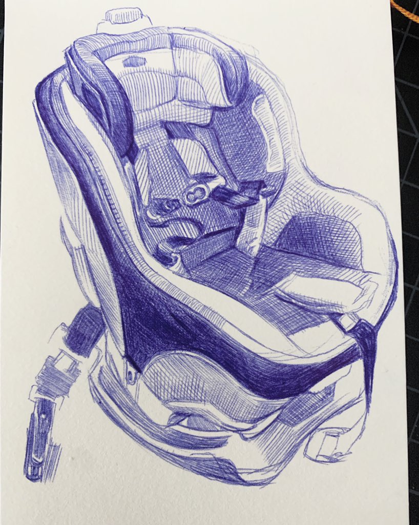 paulheaston's tweet photo. Maggie’s car seat in ballpoint pen https://t.co/5Nk9YkPh6R