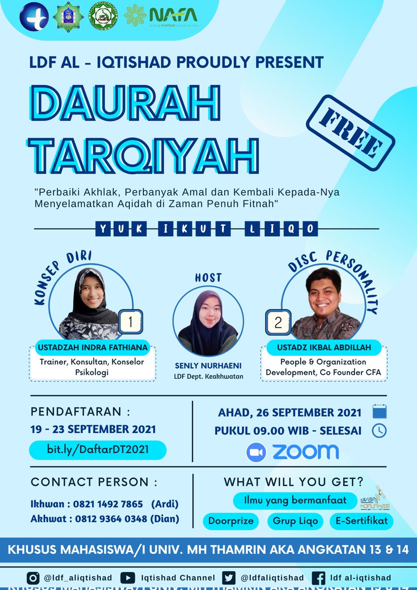 [DAURAH TARQIYAH 2021]

Link pendaftaran :
bit.ly/DaftarDT2021