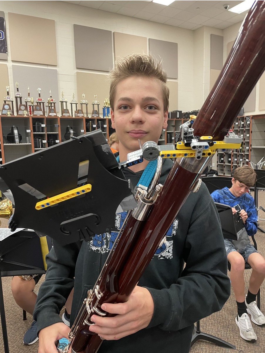 This kid is going places! Bassoons don’t have holders for football game music (called a Lyre and Flipfolder) so he created his own out of LEGO’s!