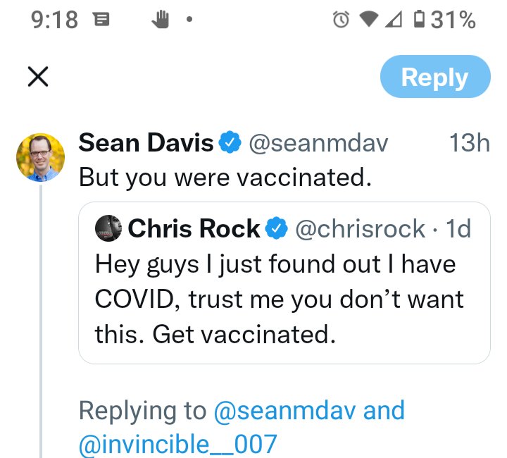 And people can be killed in a car crash even if they wear a seatbelt. I wear a seatbelt to increase my chance of survival. #ChrisRock got vaccinated for the same reason. Be like Rock: #GetTheDamnShot #Vaccinated @chrisrock Oh, and #buckleup too.