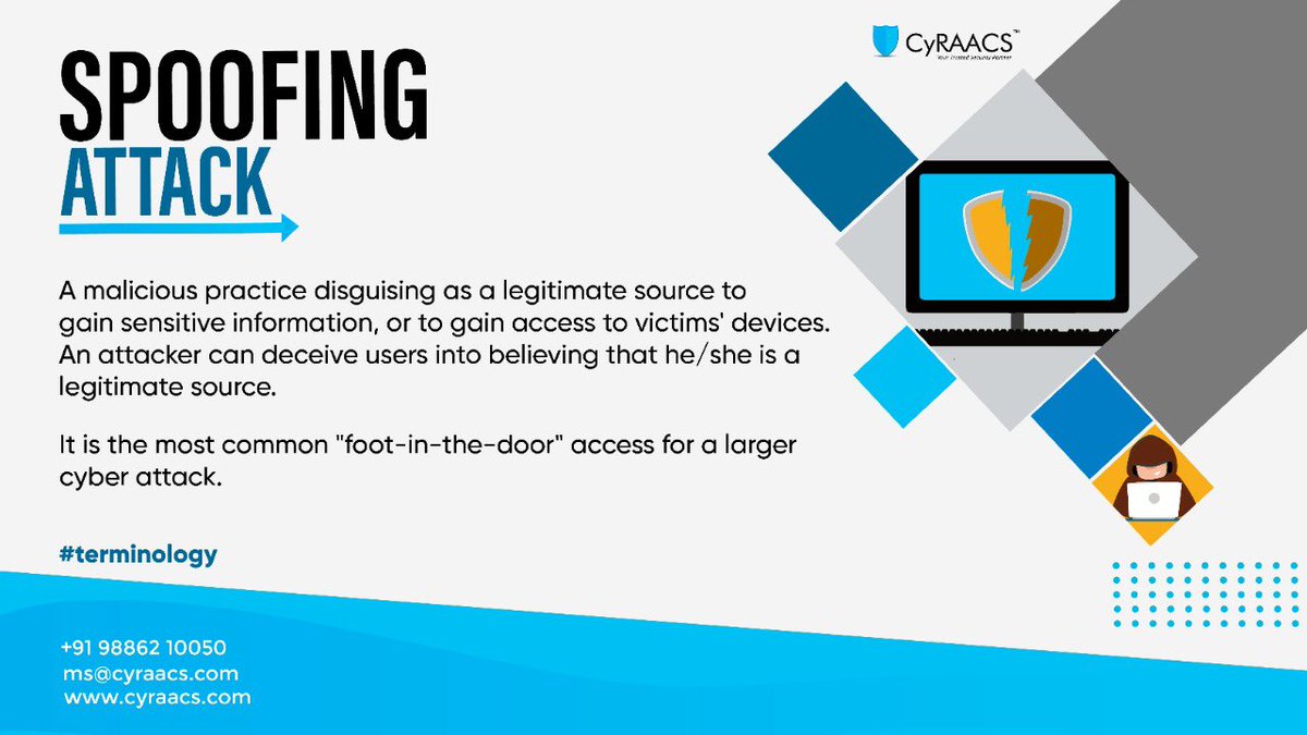 CyRAACS's tweet image. Having a well-developed security posture is essential to any business. Organizations should not assume the security of their customers&apos; data and instead must take proactive steps to ensure it throughout the development process.

#cybersecurity #cyraacs #spoofingattack