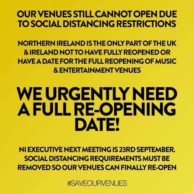 The message is clear, the demand is simple.🚨 

Set squarely on the joint table of 
@paulgivan @moneillsf @niexecutive @DeirdreHargey

The head in the sand mentality and refusal to take pragmatic action is shaving the live industry to its sinews here. 

Act now. #saveourvenues