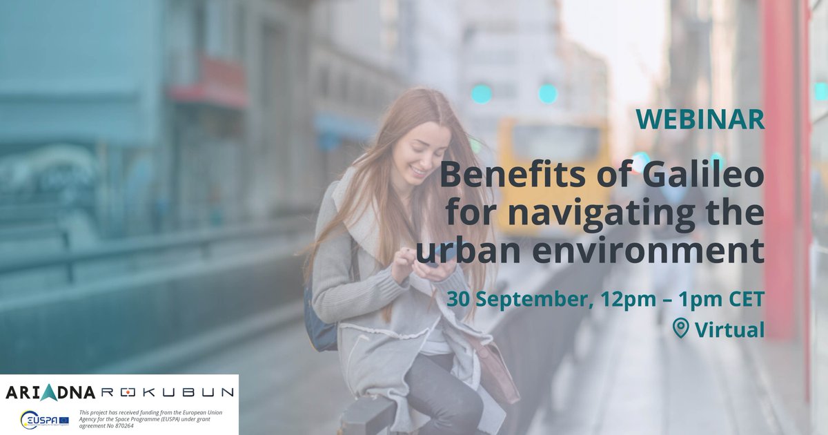 🛰️🏙️What are the benefits of #Galileo for navigating the urban environment? How can Galileo meet the navigation challenges we see today?

On 30/9, join #ARIADNA &amp; <a href="/rokubn/">Rokubun</a> for a webinar where we try to answer these questions.

✒️Info &amp; register: bit.ly/3nPNwgT
#UseGalileo