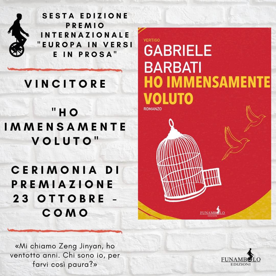 Sono felice di dirvi che HO IMMENSAMENTE VOLUTO ha vinto il ‘Premio Europa in versi e prosa’ per la narrativa. Un grazie a tutti i lettori e quanti hanno sostenuto me e <a href="/FunamboloEd/">Funambolo Edizioni</a>
europainversi.org