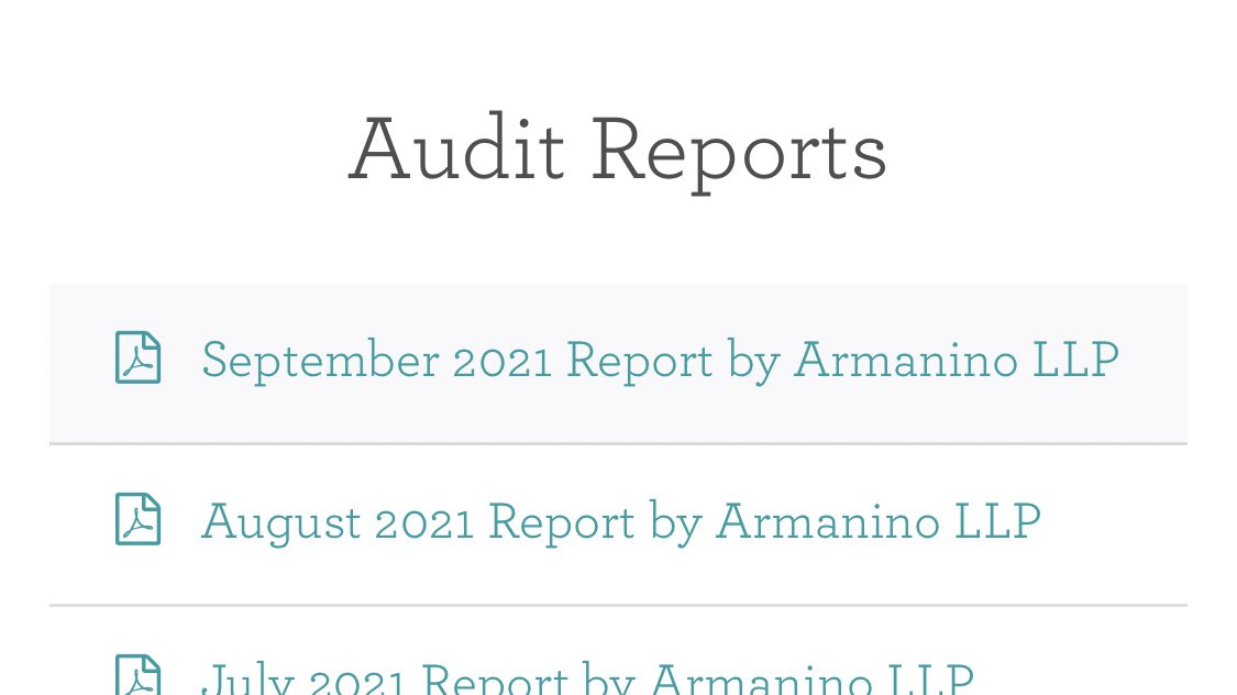 The September monthly audit/attestation report of the USDtz Reserve by @ArmaninoLLP has been published. You can read the report and view the reserve in real-time yourself. See USDtz.com/reserve.html #Tezos