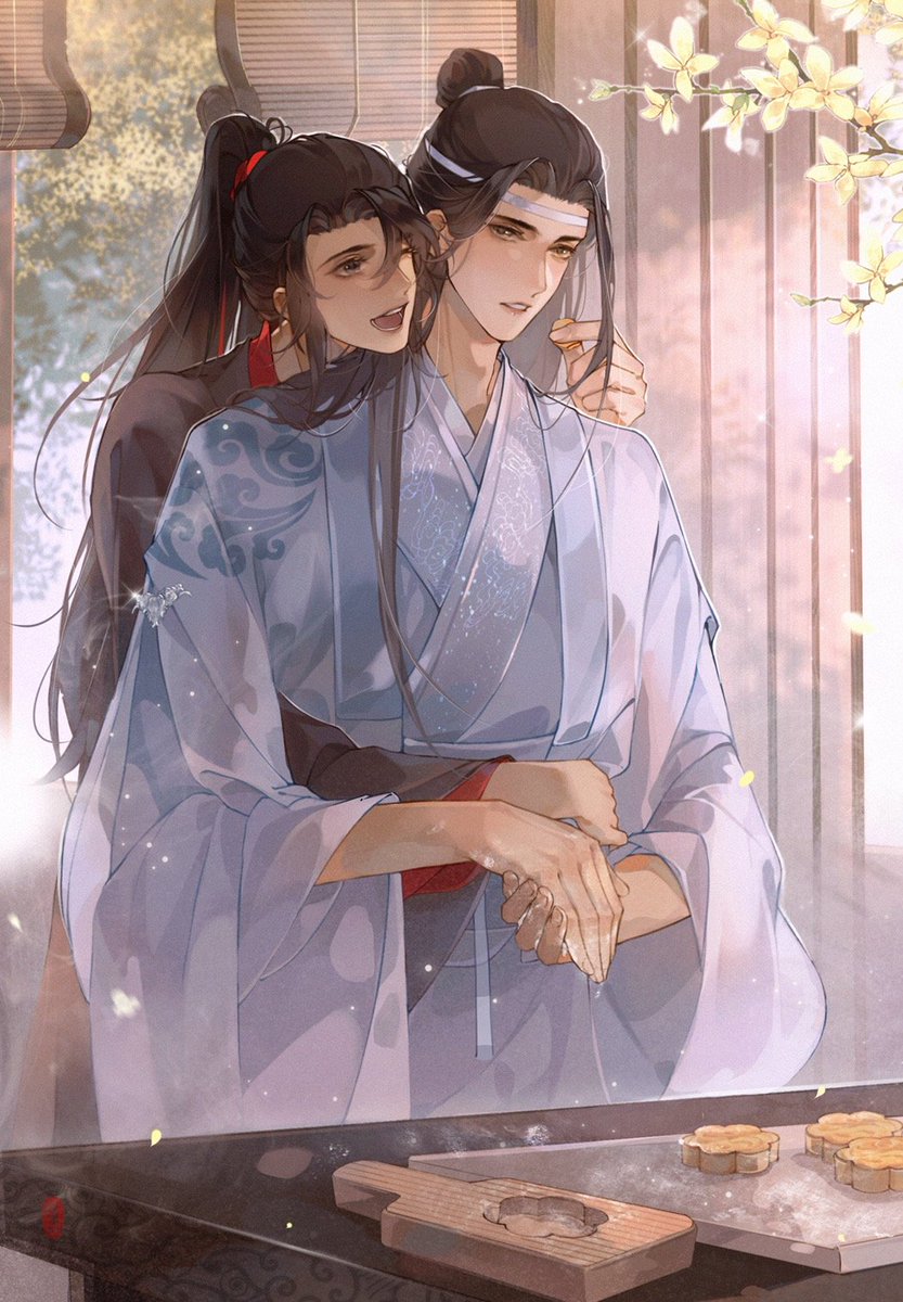 hanfu chinese clothes multiple boys robe hug from behind 2boys long hair  illustration images