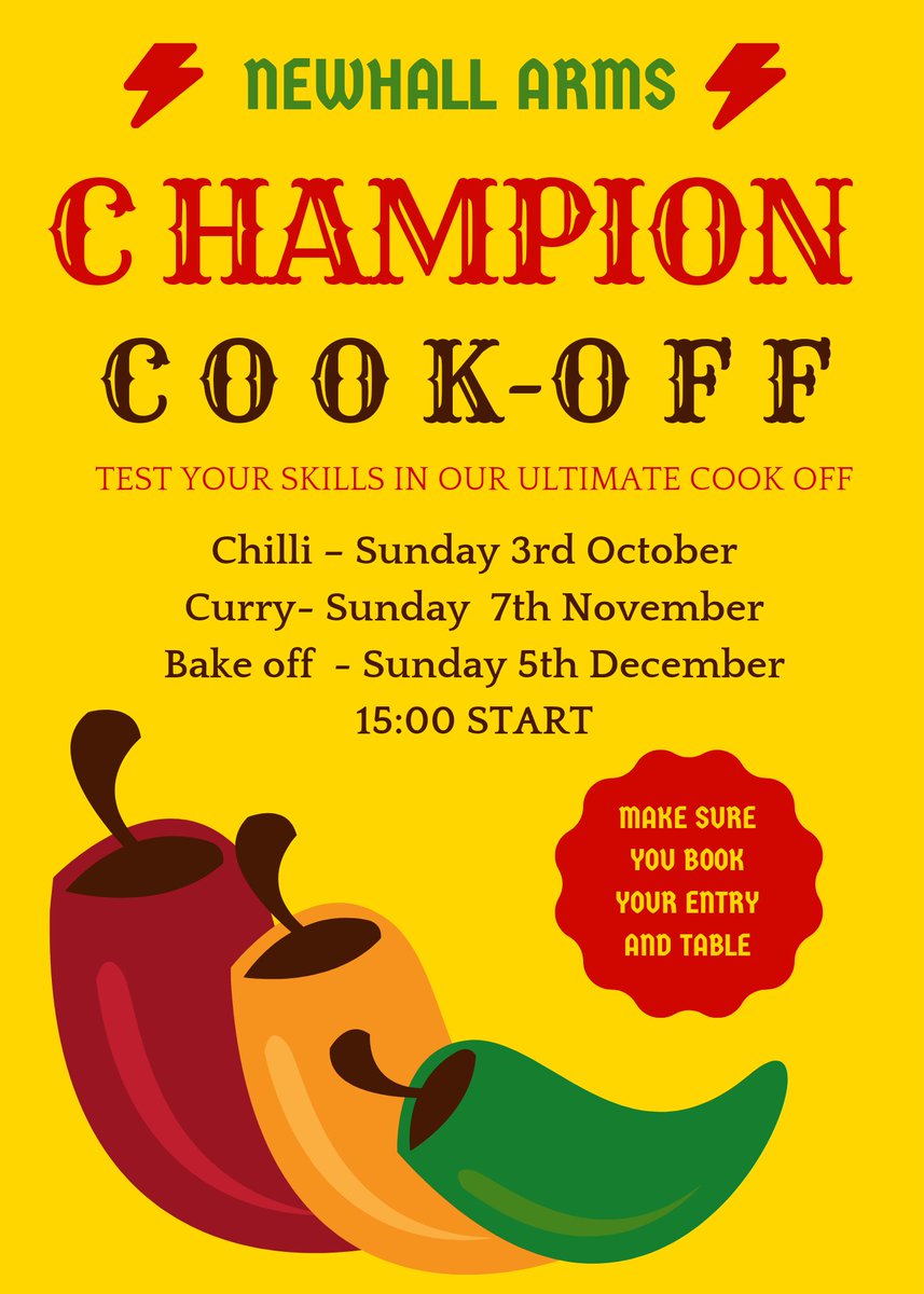 Fancy testing your cooking skills? Why not enter one of our cook offs or if you can't cook just come and be a judge.