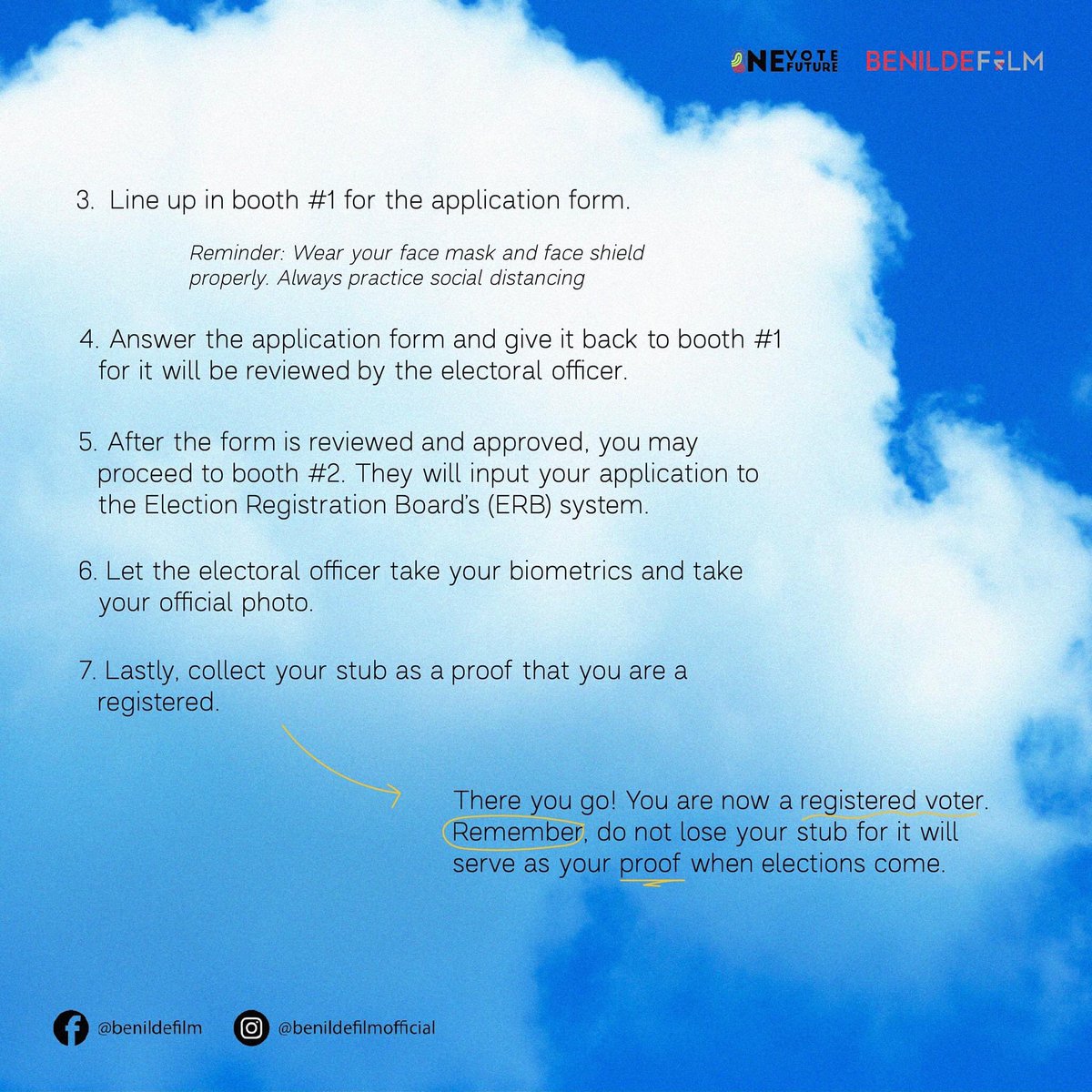 BenildeFilm's tweet image. Don’t let this decision slide from your hands because #WeRegisterAsOne for the betterment of our country 🤍

Participate in the registration for #Halalan2022, ending on September 30! Here are 7 easy ways from the COMELEC on how to be a registered voter. 📝

#OneVoteOneFuture