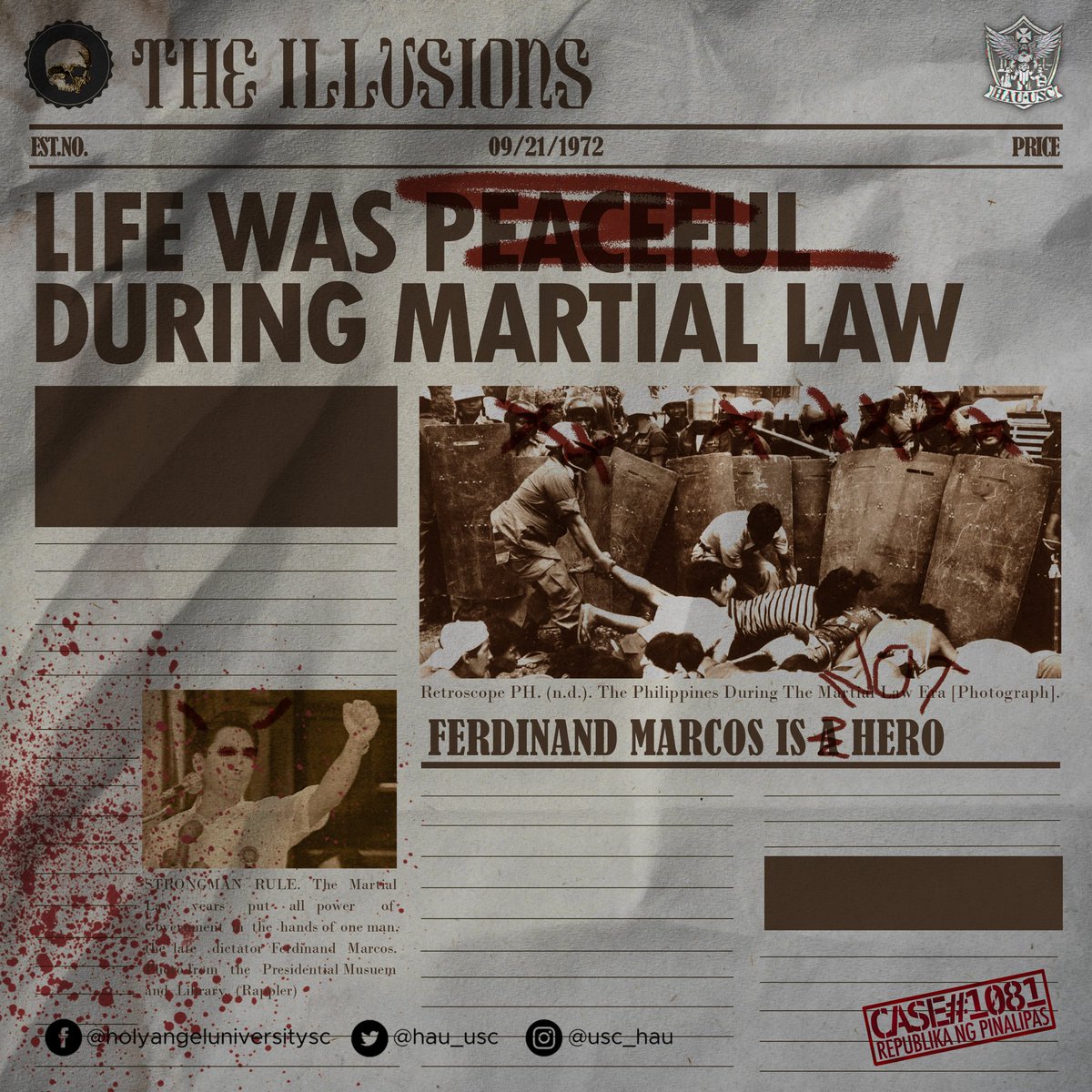 HAU_USC's tweet photo. The ✨ILLUSIONS✨of the Martial Law

#NeverAgain
#NeverForget
#PilipinasHindiPinalipas 

Researcher: Jade Cuenco &amp; Chester Paule
Illustrations by: Raf Manabat https://t.co/fO5RAgYVdc
