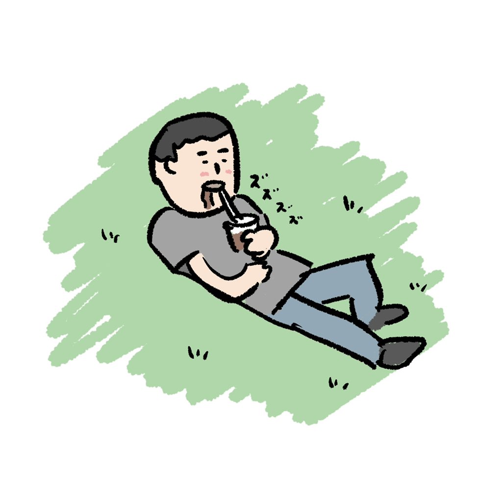 寝ながらストローでコーヒー飲む人 カケヒジュンのイラスト 寝ながらストローでコーヒー飲む人 カケヒジュンのイラスト