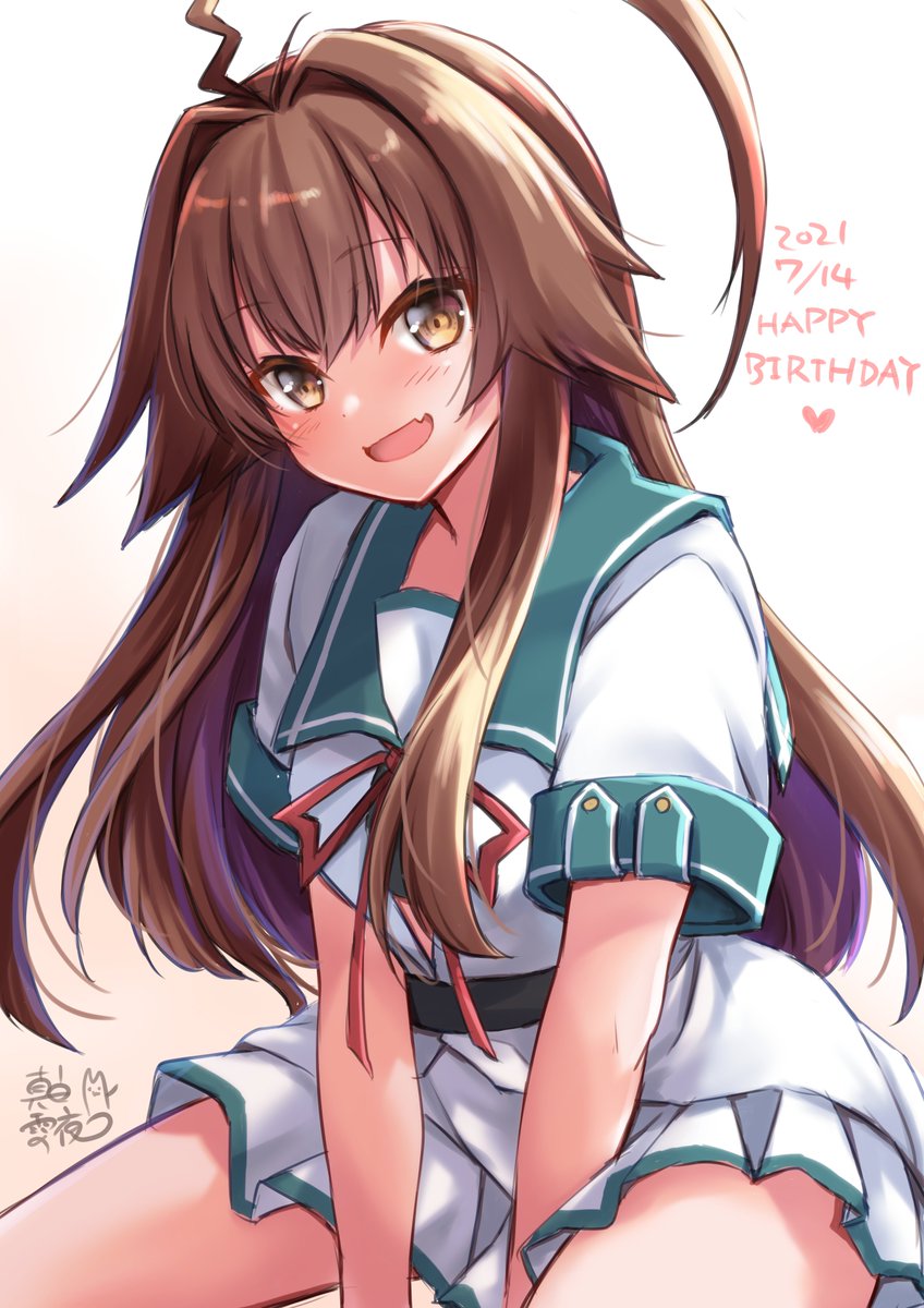 kuma (kancolle) 1girl solo brown hair long hair ahoge huge ahoge sailor collar  illustration images