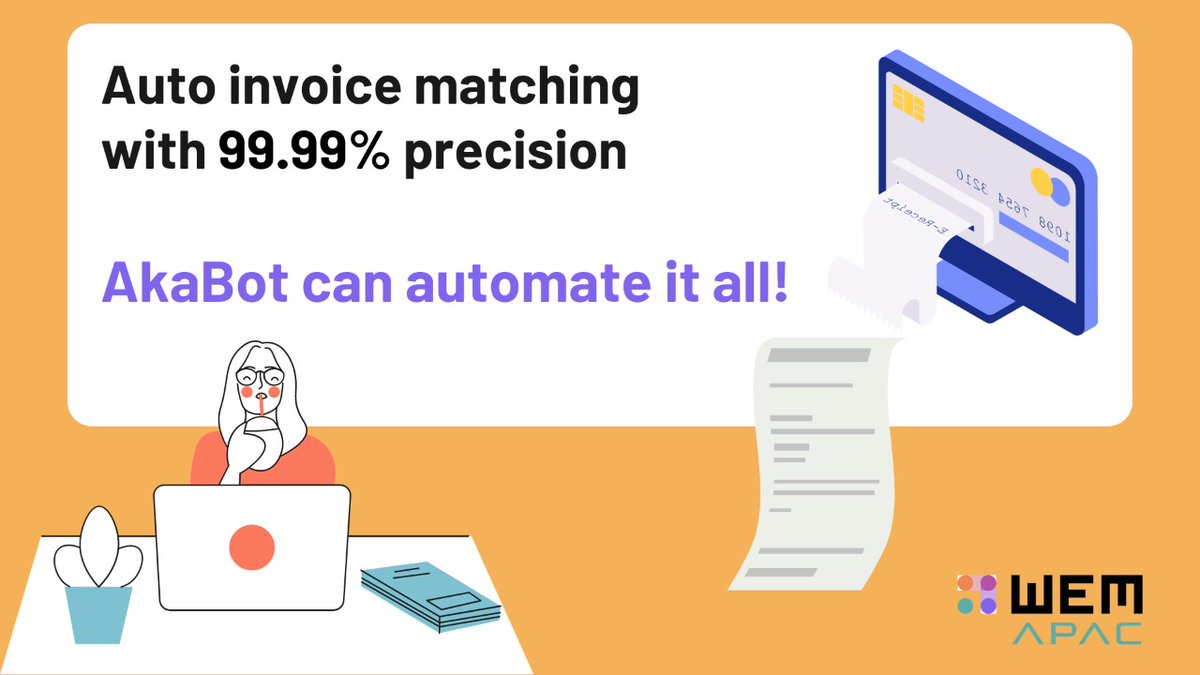 WemApac's tweet photo. Automate your invoice processing with WEM and akaBot, and let your accountants get a breather. To find out how, book a demo today @ https://t.co/zGEayHuhAs
#nocode #akabot #ai #automation #software #mobileapplications #wemapac https://t.co/V4sSJ57ksz