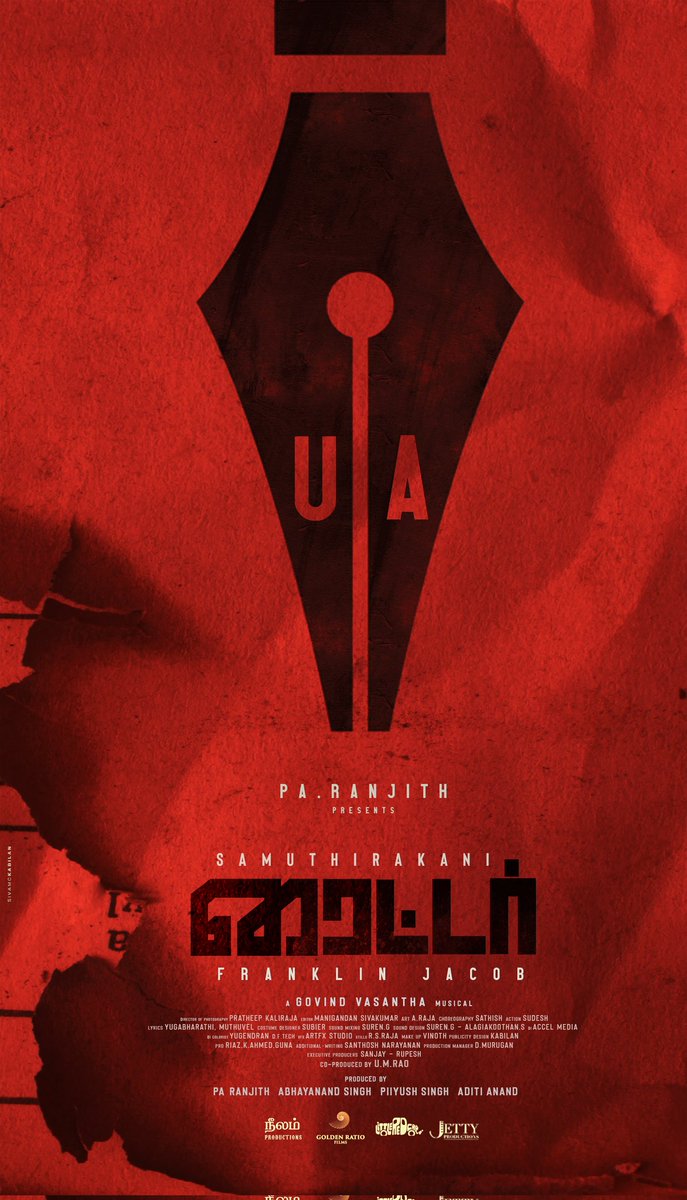 Our next 'Writer' gets U/A
<a href="/beemji/">pa.ranjith</a> <a href="/officialneelam/">Neelam Productions</a> <a href="/GRfilmssg/">Golden Ratio Films</a> <a href="/PiiyushSingh/">Piiyush singh.</a> <a href="/abhay_VMC/">Abhayanand Singh</a> <a href="/LRCF6204/">Little Red Car Films</a> <a href="/Tisaditi/">Aditi Anand</a> <a href="/thondankani/">P.samuthirakani</a> <a href="/frankjacobbbb/">Franklin Jacob</a>
<a href="/doppratheep/">Pratheep Kaliraja</a> <a href="/govind_vasant/">Vasant Govind Devrukhkar</a> <a href="/editor_mani/">Manigandan Sivakumar</a> <a href="/stuntsudesh/">Sudesh_Action Director</a> <a href="/kabilanchelliah/">Sivam C Kabilan</a> @thehari__@maheswarichanak <a href="/pro_guna/">Guna</a> <a href="/RIAZtheboss/">RIAZ K AHMED</a> @VMC_sg #Jettyproducti