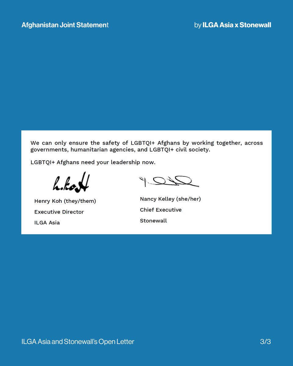 LGBTQI+ Afghans need international support urgently as the crisis continues: an open letter with <a href="/stonewalluk/">Stonewall</a>

All efforts to protect LGBTQI+ Afghans must consider their contexts and the specific needs &amp; risks they face or risk being ineffective &amp; even harmful.