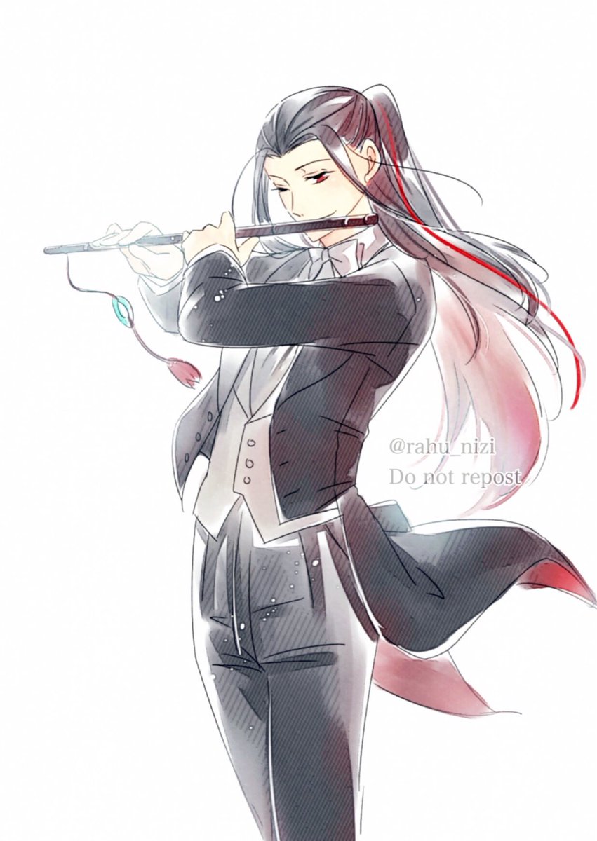 flute instrument 1boy male focus playing instrument music long hair  illustration images