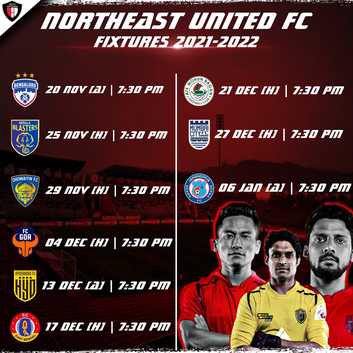 Mark the MATCHDAY dates in your calendar 📆🤩💣💥

NORTHEAST UNITED FC gonna roar from 20th November in their 1st match against BENGALURU FC [ <a href="/bengalurufc/">Bengaluru FC</a> ]💣💥

#8STATES1UNITED  #WWTTT ❤️✌️

📸 <a href="/NEUtdFC/">NorthEast United FC</a> <a href="/IndSuperLeague/">Indian Super League</a>