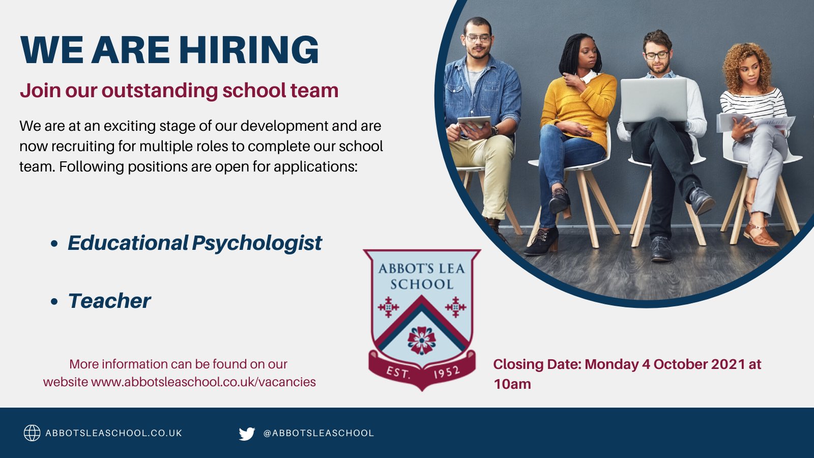Abbot's Lea School on Twitter "We are recruiting for key roles within