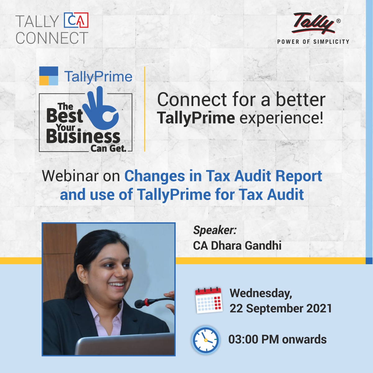 tallysolutions's tweet image. Presenting the next webinar in our weekly 🤝CA Connect series - on all you need to know about TallyPrime 2.0!

Register for the next webinar at 👉 bit.ly/tcc220921

Check out all our webinars at 👉 bit.ly/tallycaconnect

#WebinarsByTally #CAConnect #BestForBiz