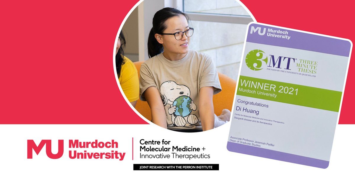 Congratulations to PhD Candidate Di Huang who has taken out <a href="/MurdochUni/">Murdoch University</a> 3MT Competition with her project 'Stargardt disease and its therapeutics'. Along with the <a href="/PerronInstitute/">Perron Institute</a>, we are incredibly proud of Di and her efforts. #3MT #PhD #PhDChat #PhDLife #Stargardt
