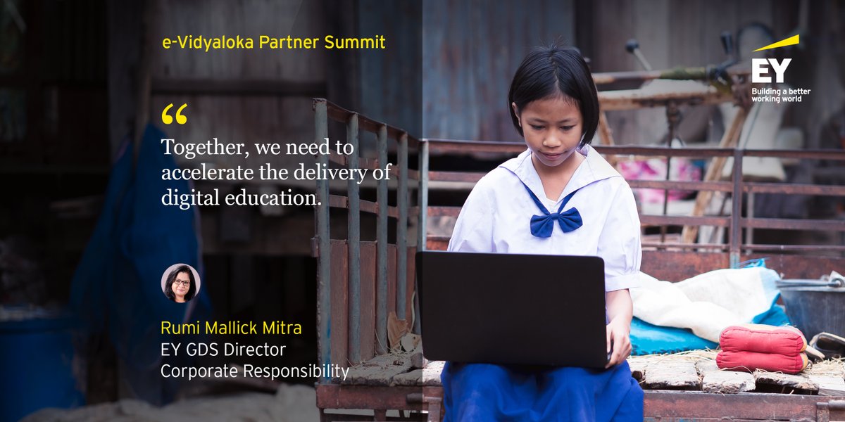 EY_GDSCareers's tweet photo. As a panelist at Roshni 2021, eVidyaloka's National Partner Summit, Rumi Mallick Mitra, #EYGDS Director, Corporate Responsibility, emphasized need to adopt multi-modal learning and create a collaborative ecosystem to build innovative solutions — increasing access to education. https://t.co/nOlBgE6k7K