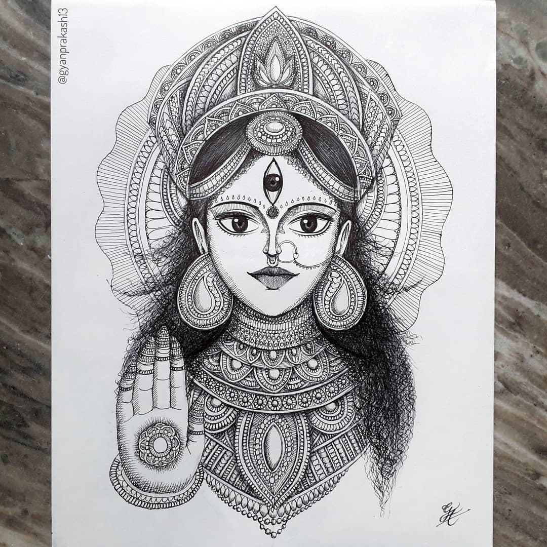 Maa durga eye drawing moment by artist Arindam Paul  graphite Drawings on  Paper