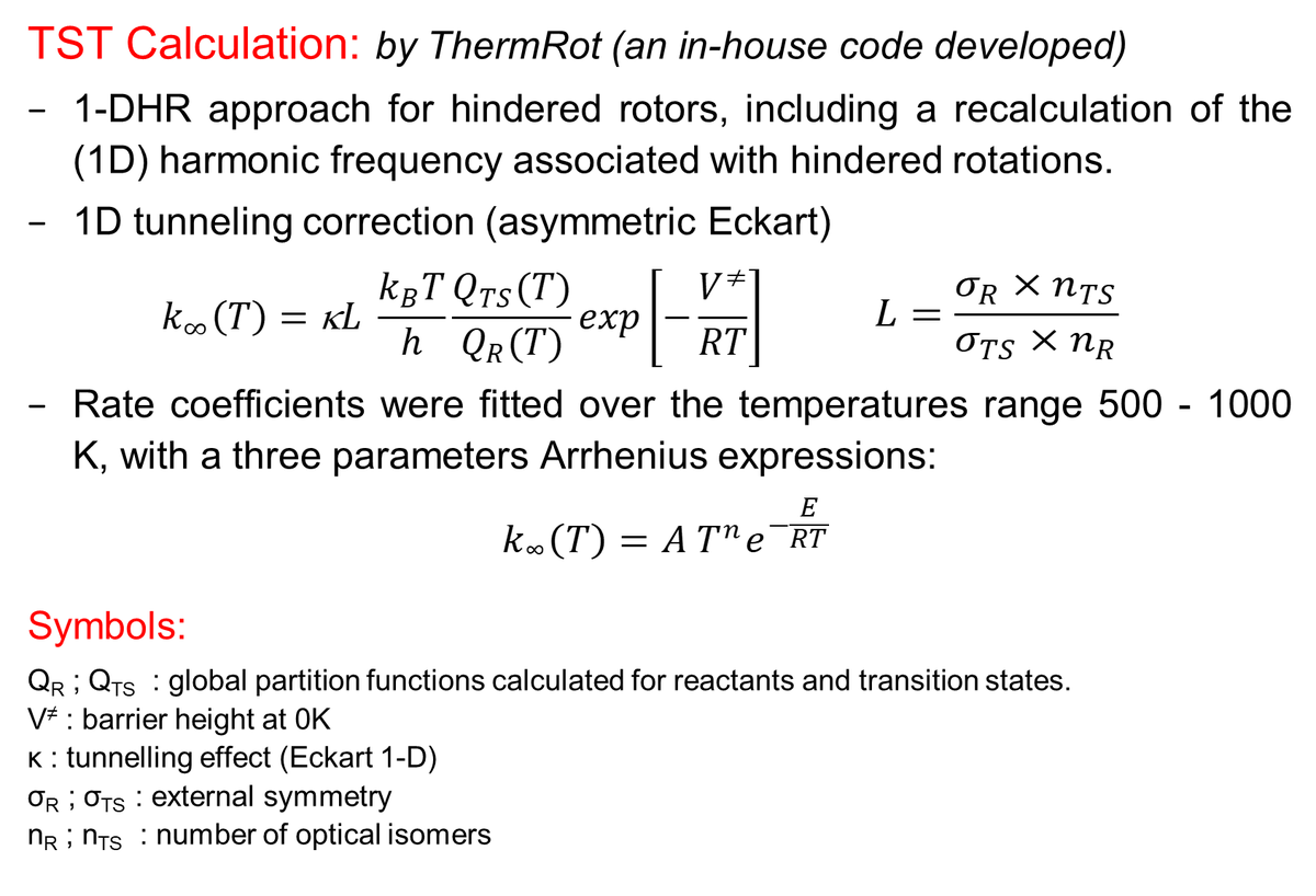 jlizardoperu's tweet photo. @Barb_Herrera_P @LatinXChem Hi Barbara, thank you for your question.  The kinetic constants are determined from the Transition State Theory (TST) which are linked to the partition functions of the reactants and transition states,  such as: https://t.co/iUDX1FEyAJ