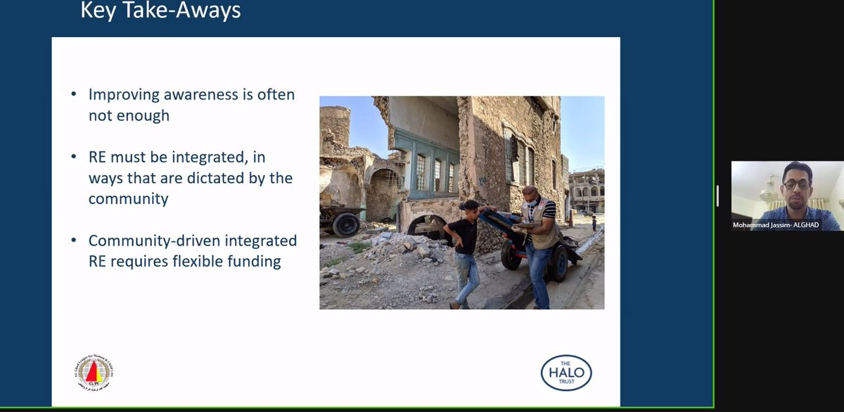 theGICHD's tweet image. During the virtual side event on why risk education on cluster munitions matters, Mohammad Jassim from @TheHALOTrust shared the importance of properly integrating #riskeducation in wider activities and how it can can support other interventions. #CCM2RevCon