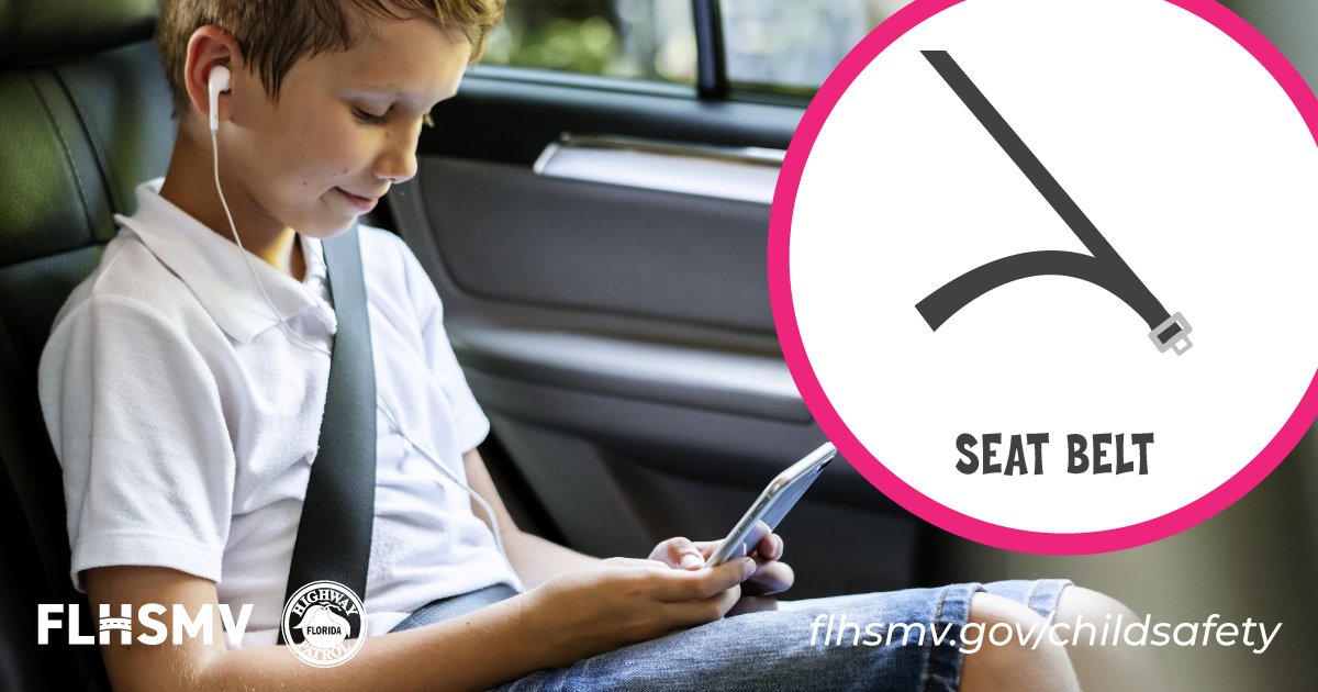 FLHSMV's tweet image. Florida law requires all drivers and passengers under 18 years old to wear a safety belt. Children should ride in backseats until the age of 13.

Learn about proper seat belt use here: flhsmv.gov/childsafety #CPSWeek2021