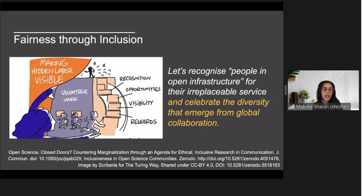 OpenScienceFAIR's tweet image. &quot;We need to recognise the people that work in #openinfrastructures and we need to celebrate the #diversity that emerges via #global #collaboration&quot; @MalvikaSharan  #OSFAIR2021